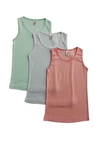 elmas kids Girl's Modal Pink White Water Green Ribbed 3-Piece Undershirt