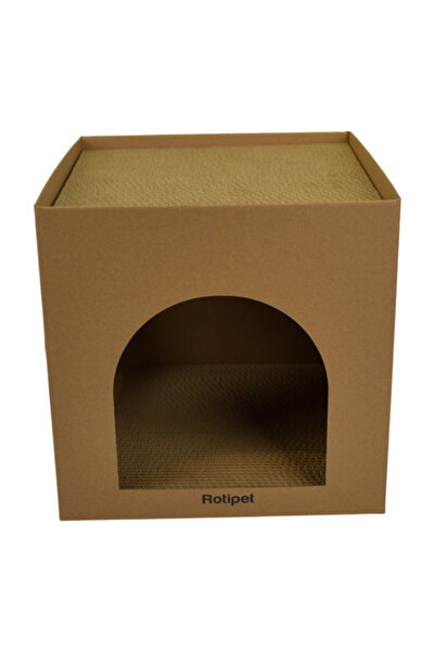 Rotipet Karton Kedi Evi ve Tırmalama Kutusu 32x32x32 cm –Çift Fonksiyonlu Kedi Evi ve Tırmalaması