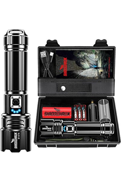 SHADOWHAWK 20000 Lumens LED Flashlight USB Rechargeable Super Bright Tactical Torch Waterproof Zoomable