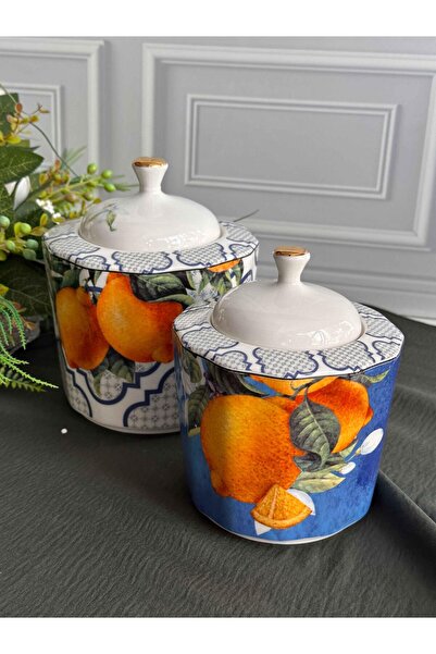 ROSSEV Lemons 2'Li Porselen Kavanoz Seti