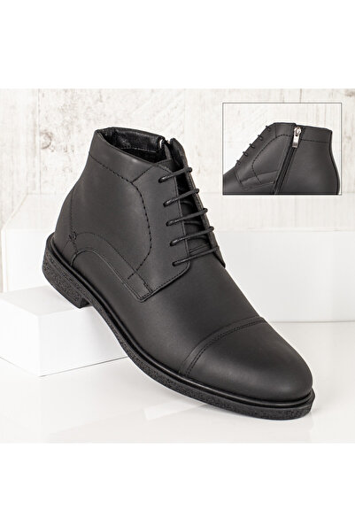 Modlet.ro Men's black genuine leather boots with laces and zipper MOD07526