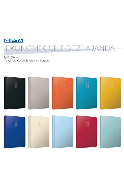 Gıpta 2026 Spin-Stitched Hardcover Daily Lined White Agenda (Sundays on One Page)