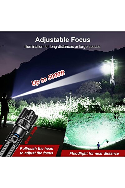 SHADOWHAWK 20000 Lumens LED Flashlight USB Rechargeable Super Bright Tactical Torch Waterproof Zoomable