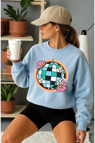 ArtYus سويت شيرت للجنسين بأكمام طويلة مطبوع عليه ديسكو فرونت ترانسفير وياقة ر...