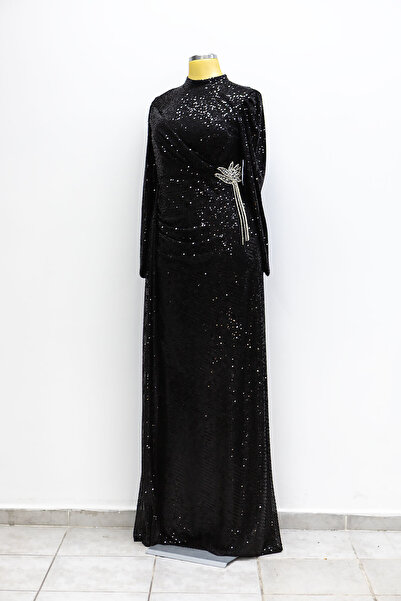 GÖKMEN GİYİM Pul Payetli Uzun Tesettür Abiye