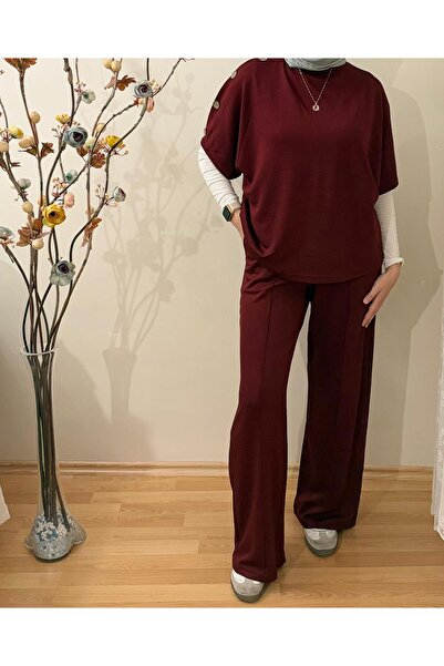 Hümeyra Aktaş kadın viskon kumaş kol düğme detaylı eşofman takımı