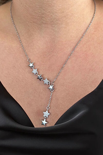 CAŞ DEKORASYON Silver Color Star Steel Necklace