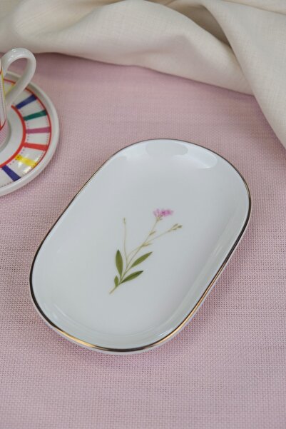 tabakevi Tabak Evi Porcelain Natura Broadcloth Gold Gilded Oval Boat Plate 27,50X17,50X3Cm 2 Pieces