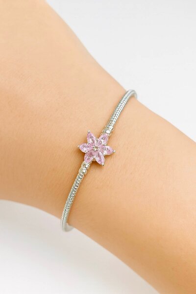 TAKIŞTIR سوار فضي اللون على شكل زهرة