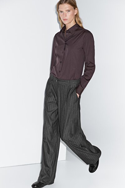 Massimo Dutti İnce çizgili geniş paça pantolon