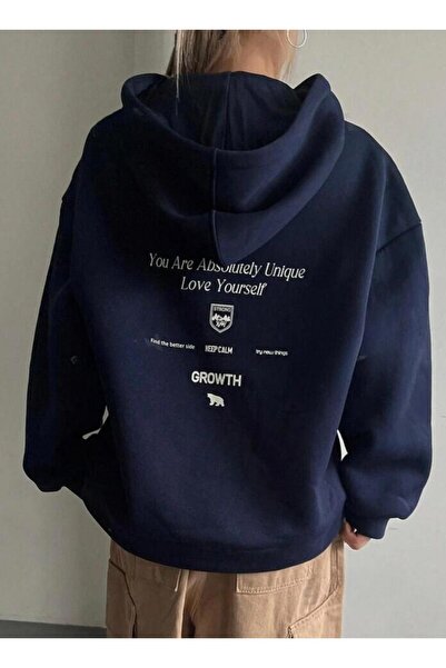 NO 601 سترة نسائية بغطاء للرأس مطبوعة باللون الأزرق الداكن من Calm Back