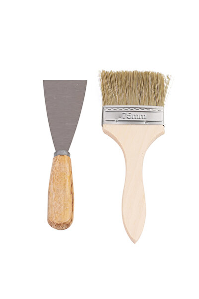 Lawazim Brush & Putty Knife Set - 2 Piece Paint Brush and Scraper with Wooden Handles for DIY