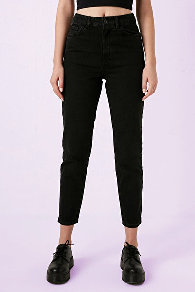 Geppetto A1560514 High Waist Black Mom Jeans Stretch Denim Pants