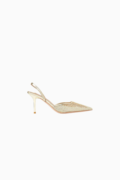 NICOLI Martini 75 Crystal Embroidered Mesh Slingback Heels, Elegant Sparkle