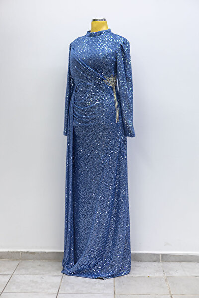 GÖKMEN GİYİM Pul Payetli Uzun Tesettür Abiye