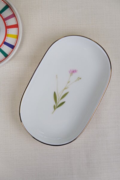 tabakevi Tabak Evi Porcelain Natura Broadcloth Gold Gilded Oval Boat Plate 22,50X14,50X2,50Cm 2 Pieces