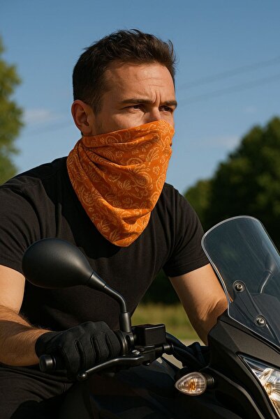 Sticker Works قناع موتوكو برتقالي اللون، قناع للرقبة للجنسين، باندانا للجنسين