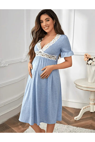 ALİVİONS Önü Açık Kısa Kollu Rahat Emzirme ve Hamile Elbisesi