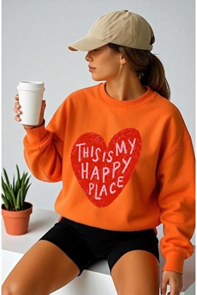 ArtYus Tricou unisex cu mânecă lungă Happy Place Heart Front Transfer cu impr...