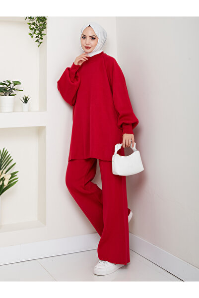 Kirazgym Women's Balloon Sleeve Steel Mesh Tunic and Pants Two-Piece Set