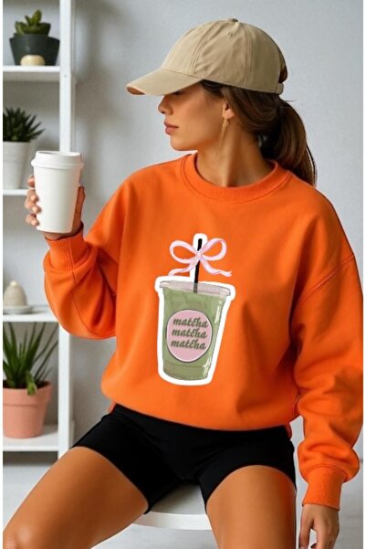 ArtYus سويت شيرت للجنسين بأكمام طويلة وطباعة أمامية لمشروب الماتشا وياقة على ...