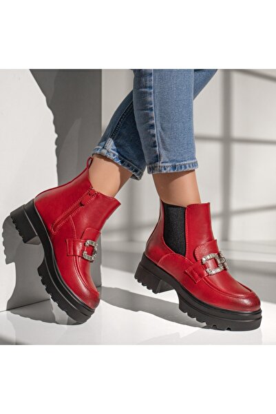 Modlet.ro Women's red boots with zipper and elastic MOD12210