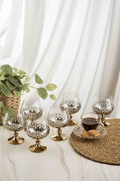 crystalhome 6 Pack Gold Damla Crystal Coffee Side 250ml