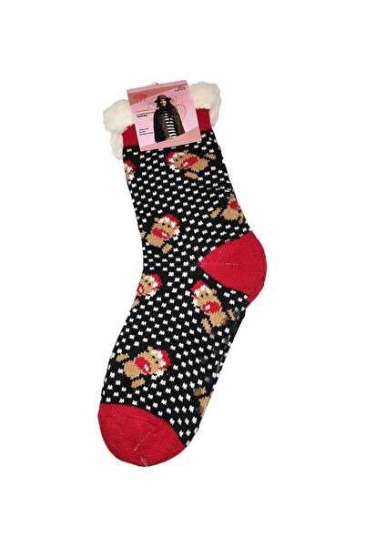 Inkastyl Sosete negre termice antiderapante Teddy fleece Patratele, marime 38/41