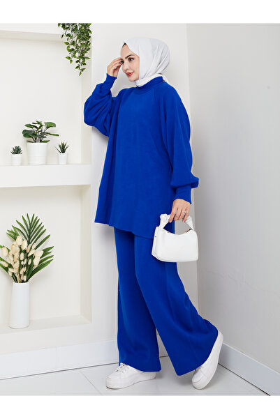 FERHEL Women's Balloon Sleeve Steel Mesh Tunic and Pants Two-Piece Set