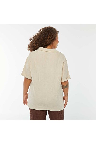 KIABI Cotton gauze blouse with polo collar WHITE