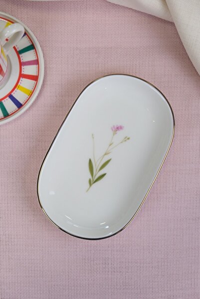 tabakevi Tabak Evi Porcelain Natura Broadcloth Gold Gilded Oval Boat Plate 27,50X17,50X3Cm Single