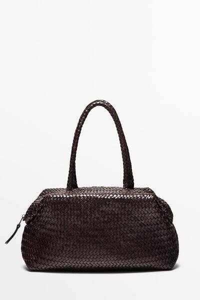 Massimo Dutti Braided nappa leather satchel bag