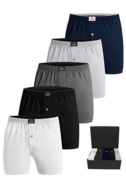 Öts Premium Σετ 5 Ανδρικών Μπόξερ με Κουμπιά, Μονόχρωμο - Σε Κουτί Δώρου, 100% Βαμβάκι, Εξαιρετικά Μαλακό Ύφασμα, Άνετο