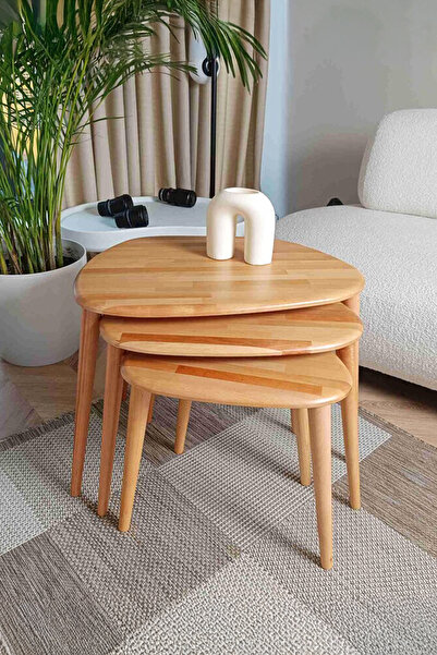 Fawdecor Asimetrik Masif Ahşap Doğal | Modern İskandinav Tarzı 3'lü Zigon Seh...