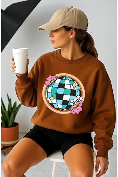 ArtYus سويت شيرت للجنسين بأكمام طويلة مطبوع عليه ديسكو فرونت ترانسفير وياقة ر...