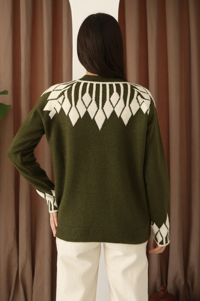 ALCHON Круглий велосипедний комір, довгі рукави, баклава-візерунок, м'яка текстура, вовняний, простий, елегантний трикотажний светр