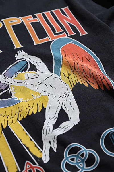 Overdrive Μπλουζάκι Led Zeppelin Retro Rock Band Μαύρο Unisex Boxy Fit Tshirt