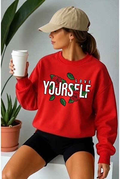 ArtYus Unisex Long Sleeve Yourself Rose Front Transfer Printed Crew Neck Sweatshirt