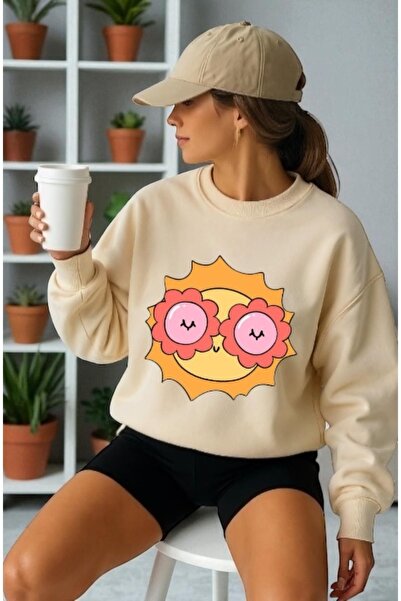 ArtYus Unisex Long Sleeve Cute Sun Front Transfer Printed Crew Neck Sweatshirt