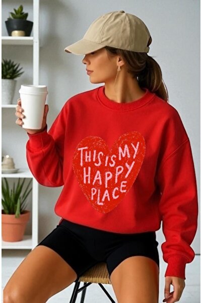 ArtYus Tricou unisex cu mânecă lungă Happy Place Heart Front Transfer cu impr...