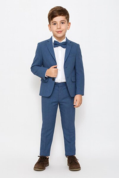 RAPAPA Boy's Blue Suit Set 4 Pieces (Jacket, Shirt, Pants, Bow Tie)5430