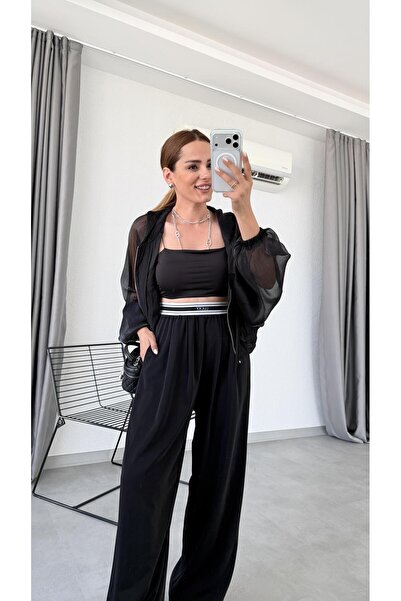 pelin yıldız butik Mix Yazı Detaylı Pantalon