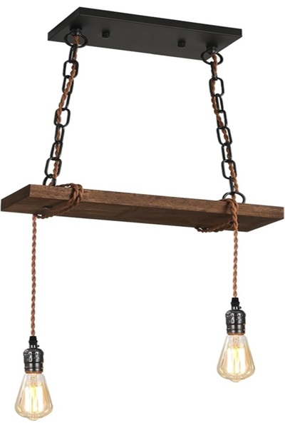 OEM Candelabru rustic din lemn cu 2 becuri, lanț reglabil, design vintage mod...