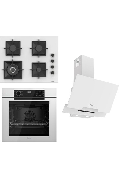 Ferre Fryart-Sılentart Serisi Beyaz Set (SC406-WFA + QEP63CB +D064-SA) - Döküm Izgara / 65 cm Ocak