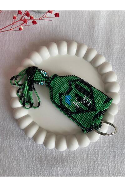 Handmade KUM BONCUK EL İŞİ SİYAH YEŞİL ÇEKMELİ ANAHTARLIK