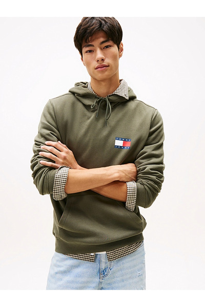Tommy Hilfiger Erkek Marka Logolu Kapüşonlu Organik Pamuklu Kanguru Ceplli Günlük Kullanıma Uygun Y