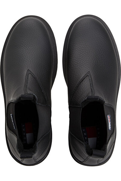 Tommy Hilfiger Erkek Toka Marka Logolu Deri Şık Tasarımlı Günlük Kullanıma Uygun Siyah Bot & Bootie