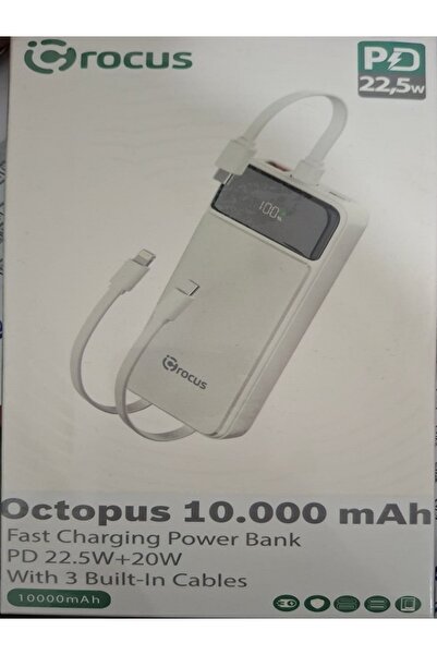 Crocus Octobus 10.000 Mah 22,5W + 20W Pd 3in1 Kablolu Beyaz