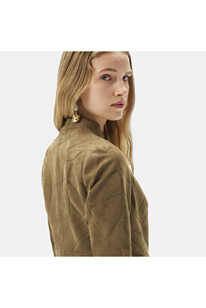 Desa Origa Women's Leaf Panel Leather Jacket