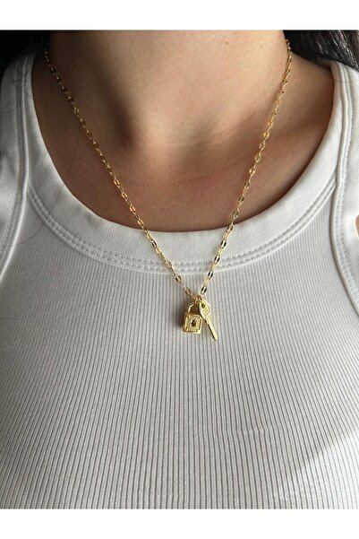 Fiamoss قلادة المفتاح والقفل للنساء